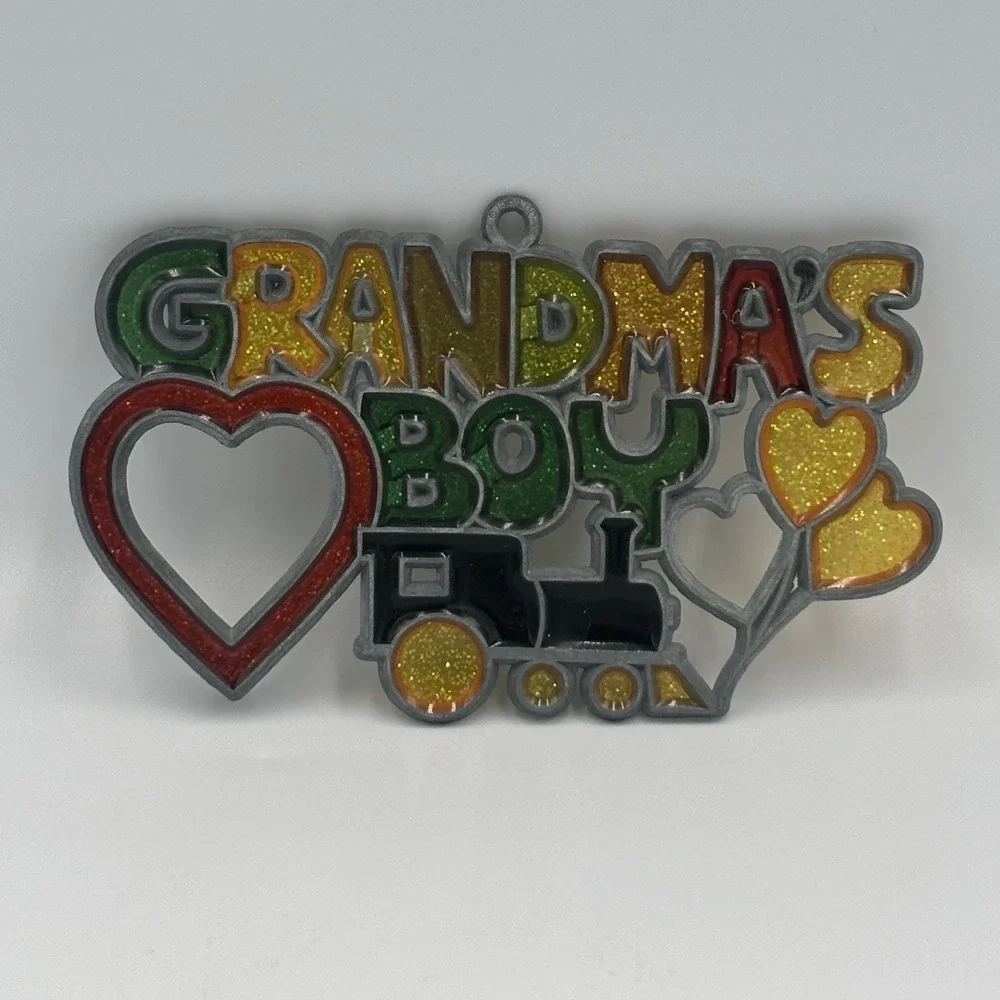 Vintage Suncatcher Stained Glass Metal Grandma's‎ Boy Train Window Hang